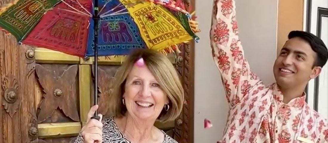Traditional flower welcome in Jaipur