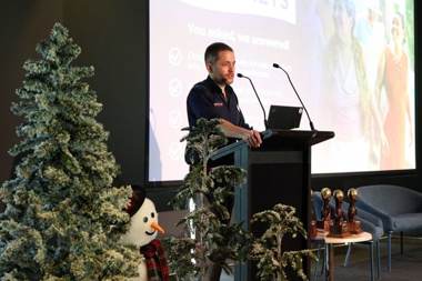 James Cathie hosting an event