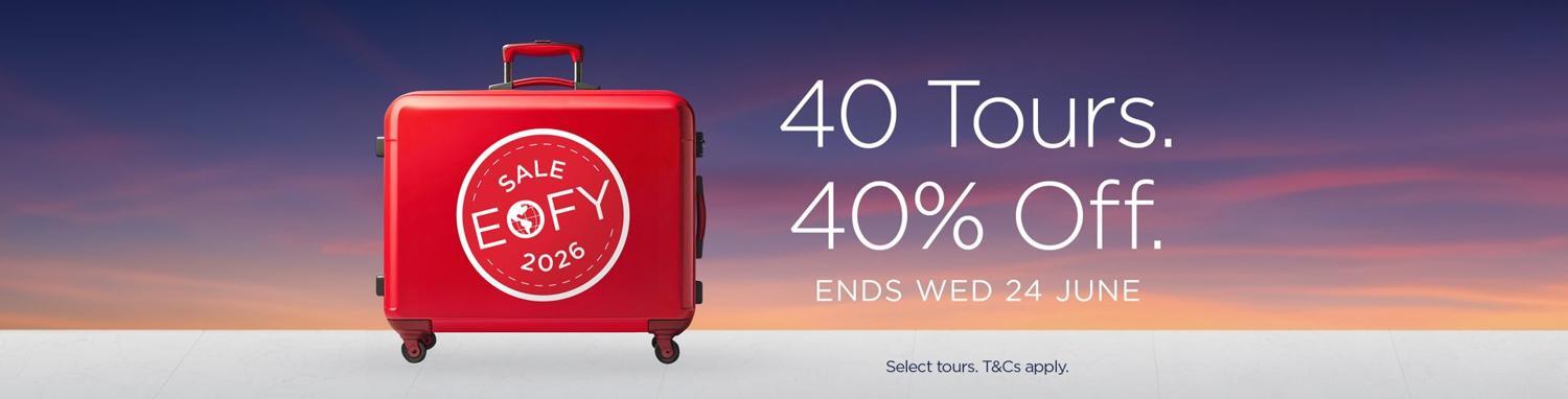 EOFY 2026 Sale - 40 tours, 40% off. Ends Wed 24 June. Select tours, T&Cs apply.