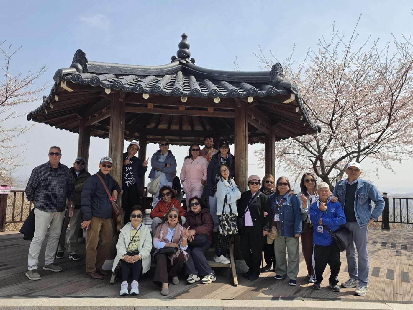 Group at a traditional Korean pavilion