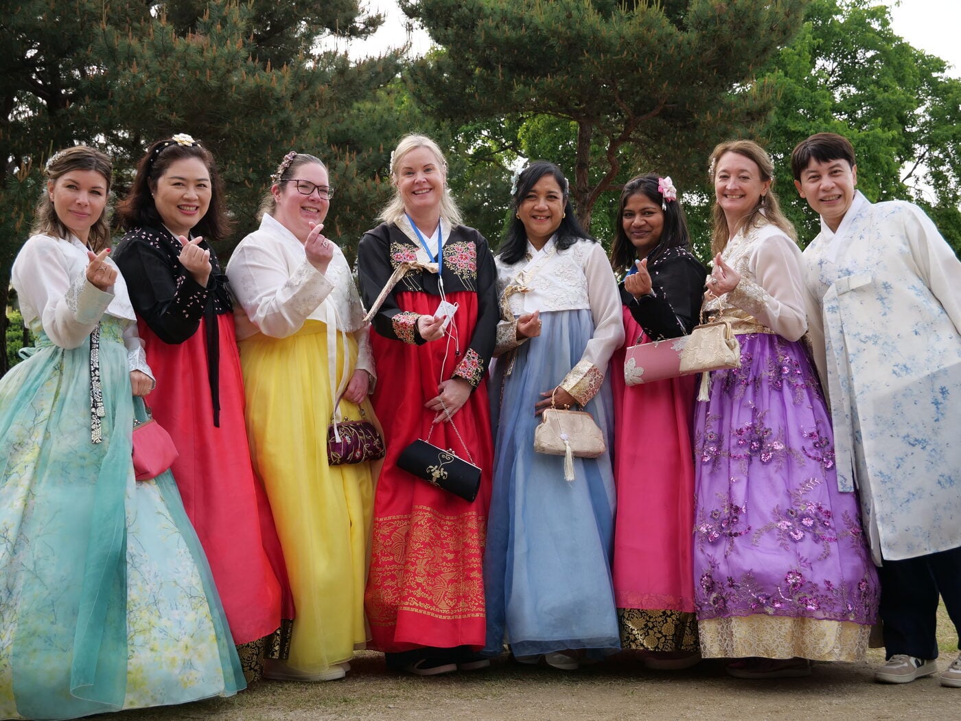 Travellers wearing colourful hanbok in Jeonju