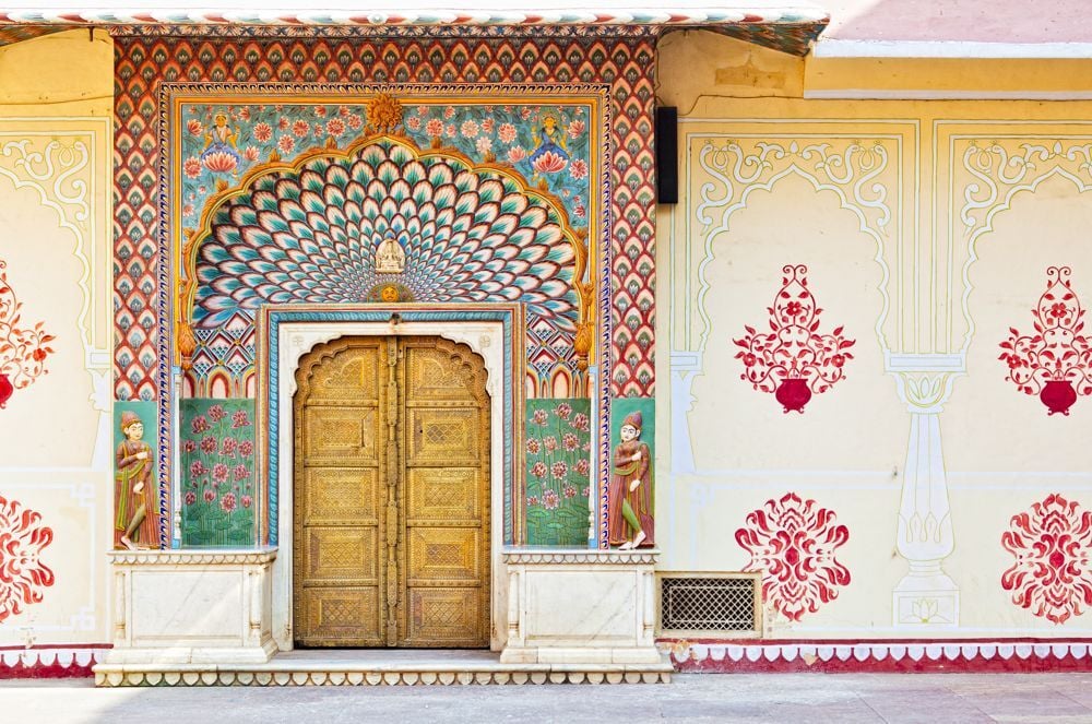 Ornate painted doorway at Jaipur City Palace