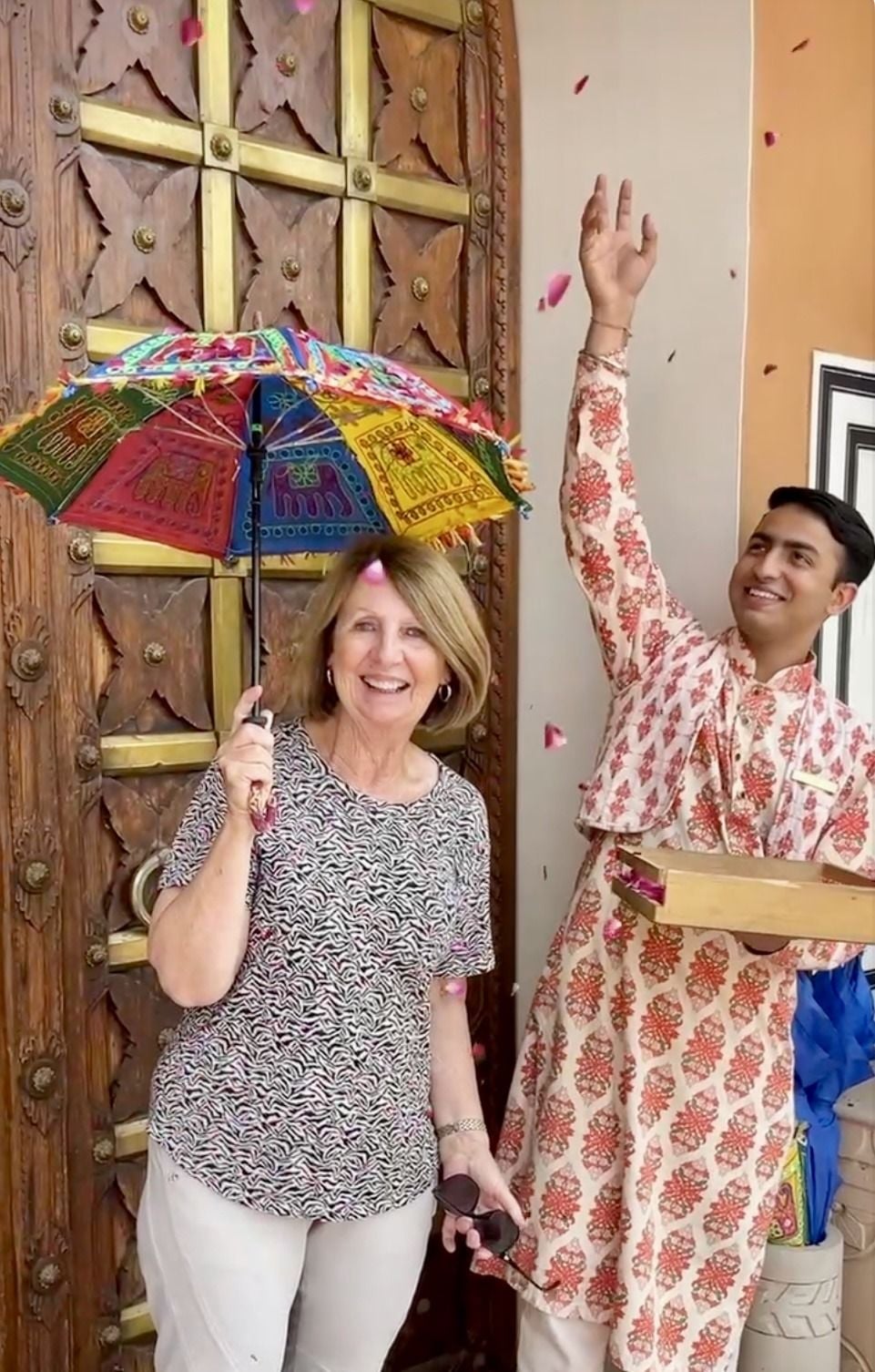 Traditional flower-petal welcome