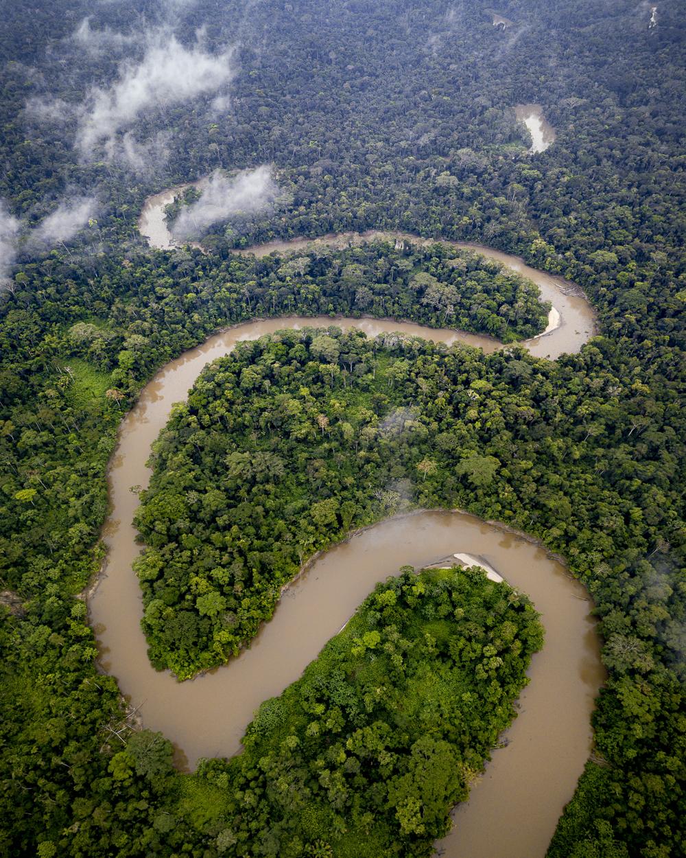 A river winding through the Peruvian Amazon rainforest