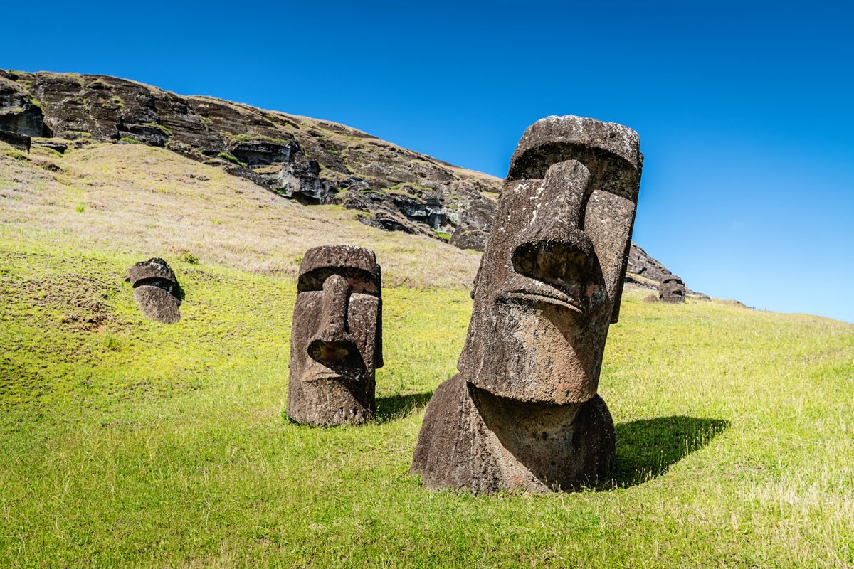 Moai on the slopes of Rano Raraku, Easter Island